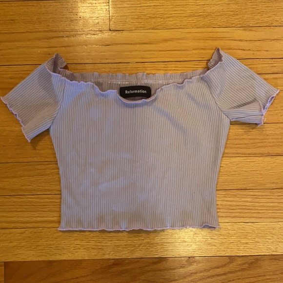 Reformation Tops - Reformation Lavender Off-Shoulder Crop Top